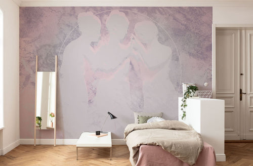 Sanders & Sanders fotobehang menselijke silhouetten grijs roze - 400 x 280 cm - 612455