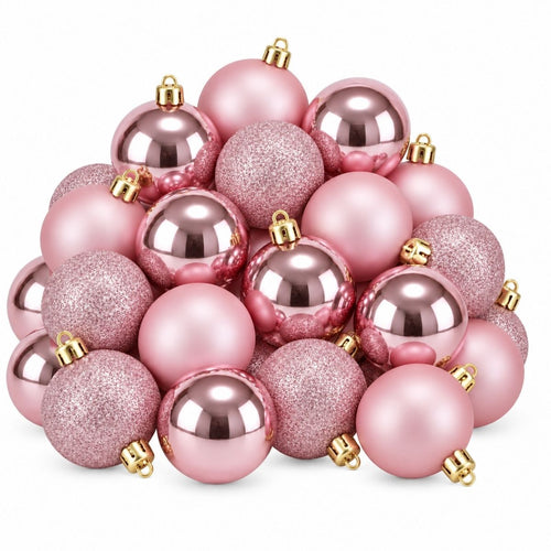 Mica Decorations Kerstballen Roze Onbreekbaar Set van 27 Stuks - Kerstballenset met Diameter 8 cm - Gemaakt van Gerecycled Polystyreen -