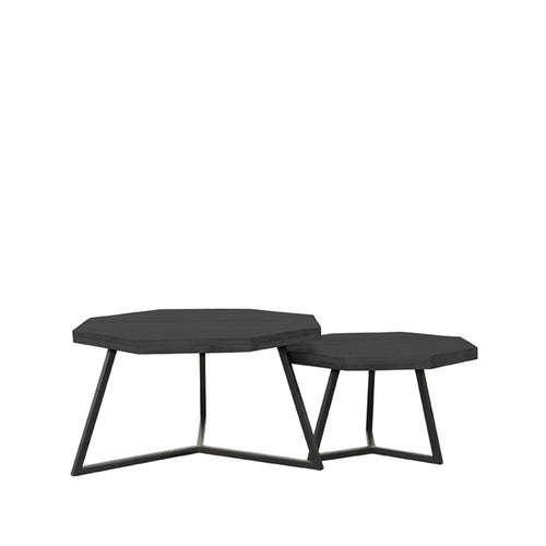 LABEL51 Salontafel Figure - Zwart Mangohout - 70x70x40cm - Set van 2