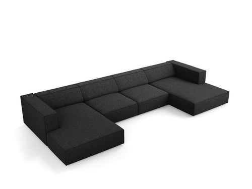 Cosmopolitan Design Panoramische bank Arendal 6-zits, chenille, zwart - 166x364x70cm