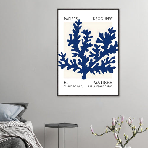 Artfulprints Poster Matisse – Aqua bloom navy blue II   - 50x70 cm - Blauw