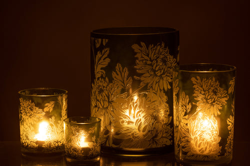 J-Line windlicht Bloemen - glas - groen - extra large