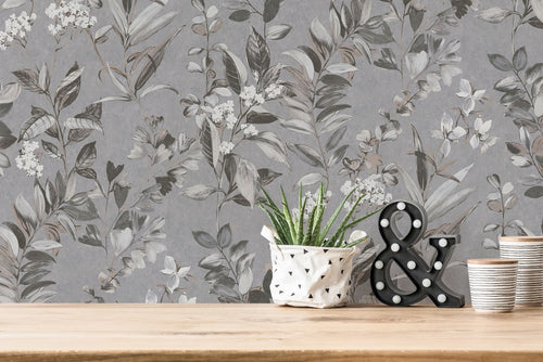 Livingwalls behang bloemmotief grijs, wit, zwart en beige - 53 cm x 10.05 m - AS-391714 - vtwonen shop