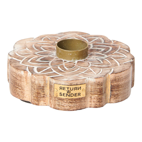 Return to Sender Kandelaar Ø 9,5 cm mangohout met bloemmotief - vtwonen shop