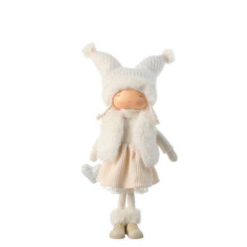 Sia Deco - Fillette Fluwelen Kerstfiguur - Crème / 50 cm - Crème - Polyester - H50 - vtwonen shop