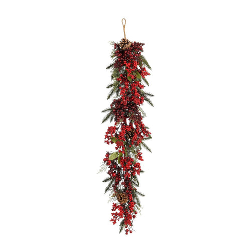 Mica Decorations Randell Kerstslinger - Kerstversiering met Speelse Druppelvorm - Guirlande met Dennentakken en Besjes - Kerstslingers voor Muur, Deur