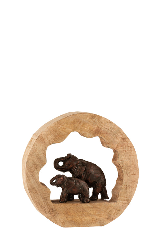 J-Line decoratie Figuur Olifant + Kind - hout/aluminium - brons - small