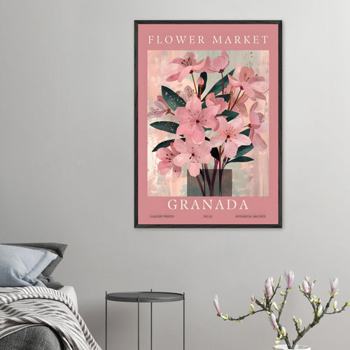 Artfulprints Poster met Lijst Flower market - Granada   - 50x70 cm - Roze
