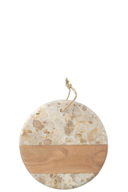 J-Line kaasplank Rond Marmer - steen - biege/naturel
