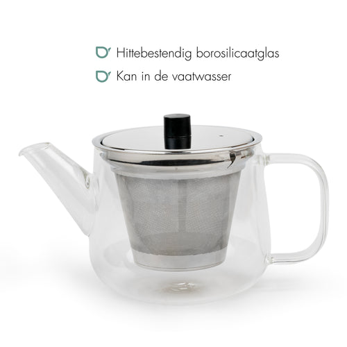 Bredemeijer - Glazen theepot Merano - 1,1 liter - Met RVS filter - vtwonen shop