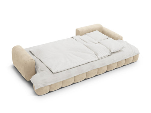 Cosmopolitan Design Converteerbare hoekbank rechts met opbergdoos Linz 3-zits, flueel lichtbeige - 142x275x84cm