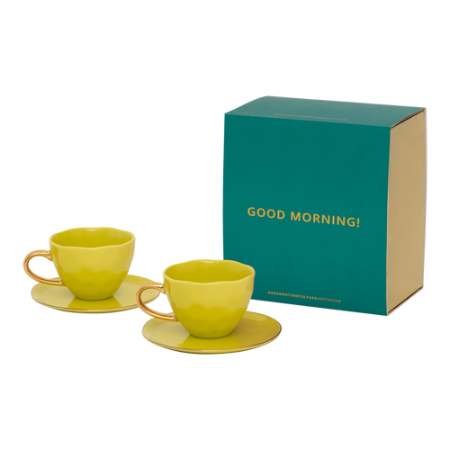 Urban Nature Culture Good Morning kopje Cappuccino/Tea en bord liatris/lime light, set van 4, in cadeauverpakking - 22.5 * 20.5 * 13.5 CM - vtwonen shop