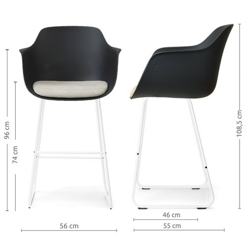 Nolon Nino-Liz barkruk zwart met naturelbeige zitkussen - wit onderstel - 75 cm