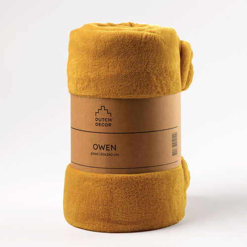 Dutch Decor - VOORDEELSET - 3-delig - Fluffy & Owen - 2 sierkussens 45x45 cm - 1 plaid 130x160 cm - geel - vtwonen shop