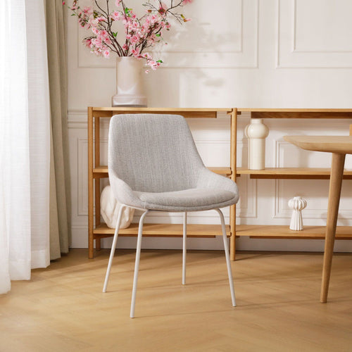 Nolon Nora-Isa Eetkamerstoel Beige Gemêleerd - Stof - Wit Onderstel