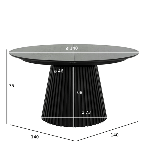 Furnhouse uitschuifbare eettafel Svendborg - Zwart - Ø 140/240x140 cm