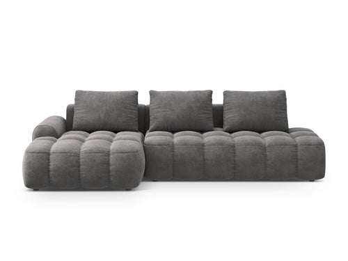 Cosmopolitan Design Uitklapbare hoekbank links met opbergdoos Linz 3-zits, flueel grijs - 142x275x84cm
