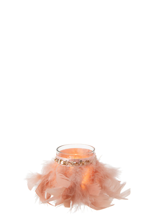 J-Line theelichthouder Veren - glas - lichtroze - small - 3 stuks