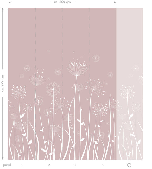 ESTAhome fotobehang paardebloem silhouetten wit en oudroze - 200 x 279 cm - 158905 - vtwonen shop