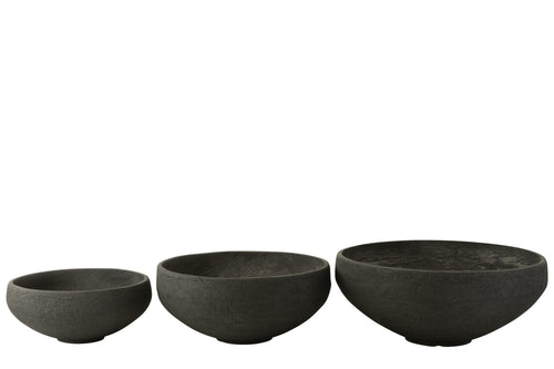 J-Line schaal Vezelklei - keramiek - zwart - 3 stuks - Ø 69.5 cm