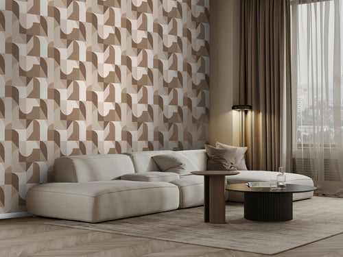 Origin Wallcoverings behang cirkels in Bauhaus stijl bruin en beige - 50 x 900 cm - 348028 - vtwonen shop