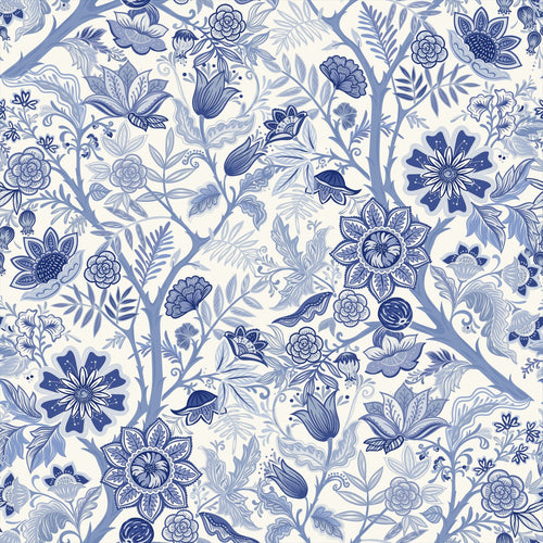 ESTAhome behang vintage bloemen delfts blauw - 50 x 900 cm - 132130