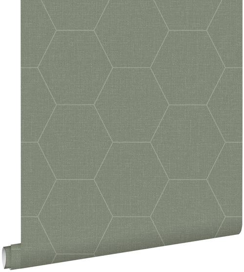ESTAhome behang hexagon vergrijsd olijfgroen - 53 cm x 10.05 m - 148751 - vtwonen shop