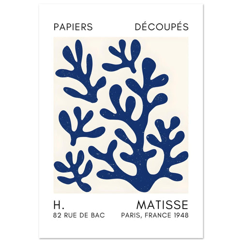Artfulprints Poster met Lijst Matisse – Coral shadows navy blue II   - 50x70 cm - Blauw
