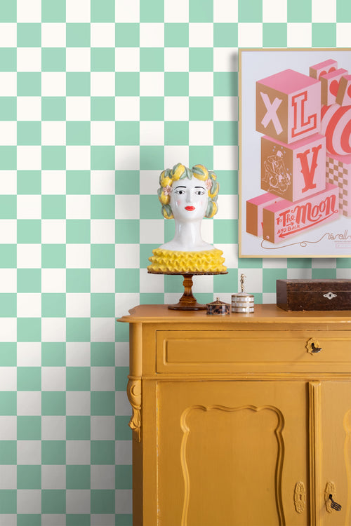 ESTAhome behang geblokt motief mintgroen en wit - 53 cm x 10.05 m - 139999 - vtwonen shop