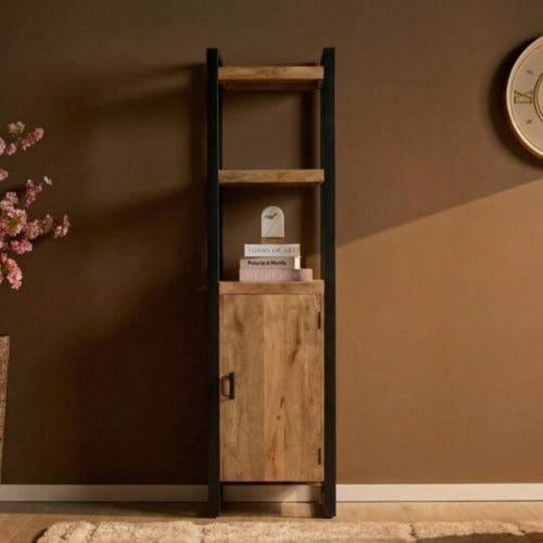 Starfurn Boekenkast Britt - Naturel Hout - 1-Deur - 55x40x200cm