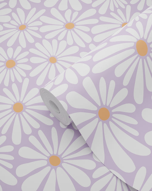 ESTAhome behang madeliefjes lila paars en oranje - 53 cm x 10.05 m - 131153 - vtwonen shop