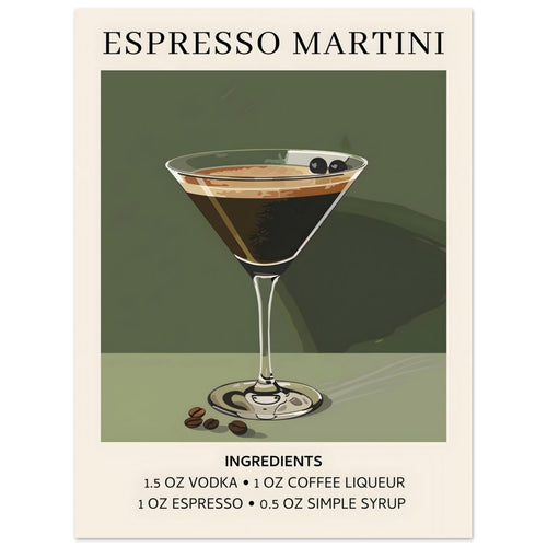 Artfulprints Poster Espresso Martini cocktail - Ingrediënten   - 30x40 cm - Donkergroen