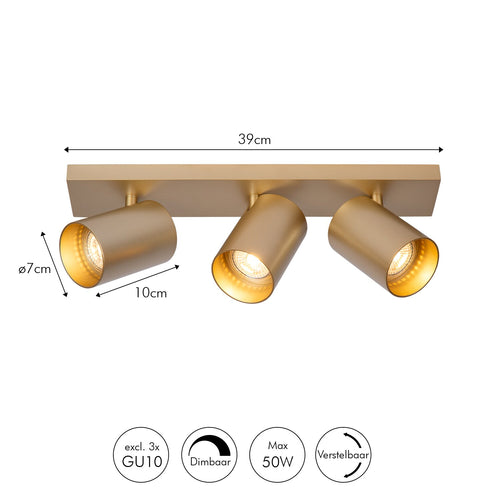 Atmooz plafondlamp Nuo 3 - goud - goud binnenin - 42 x 13 x H 12 cm - GU10