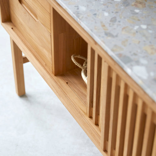 Tikamoon Consoletafel van massief teakhout en premium terrazzo - Naturel