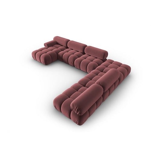 Cosmopolitan Design - Modulaire panoramische hoekbank rechts Cortina 7-zits, flueel roze - 282x376x70cm