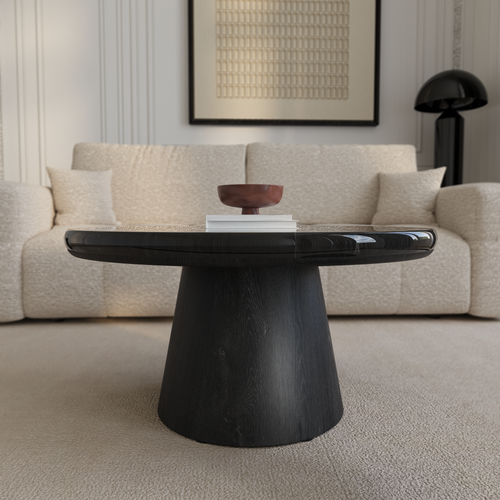 Premium Interiors - Salontafel VERO - multiplex, zwart eiken en natuurlijk zwart marmer zwart marmer 80cm