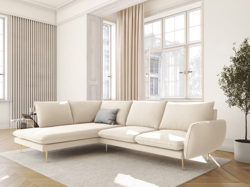 Cosmopolitan Design linker hoekbank Vienna 6-zits, flueel, lichtbeige - 185x275x95cm