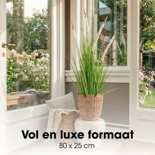 Mica Decorations Eremurus – Kunstgras in Pot – Realistische Nepplant Woondecoratie – Kunstplanten voor Binnen en Buiten – H80 x Ø25 cm – Groen, Wit