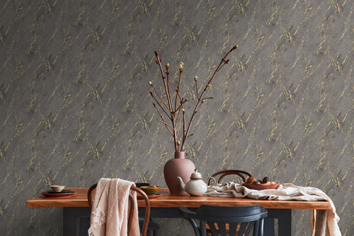 A.S. Création behang marmer antraciet grijs, goud en zwart - 53 cm x 10.05 m - AS-388175