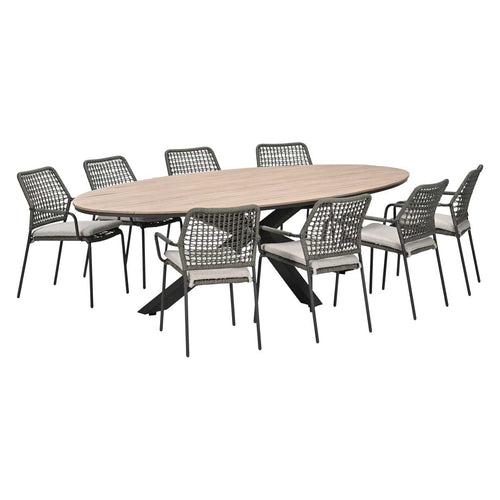 Garden Impressions Tuinset Natas grijs 9-delig - Tulli tuintafel ovaal 280x140 cm