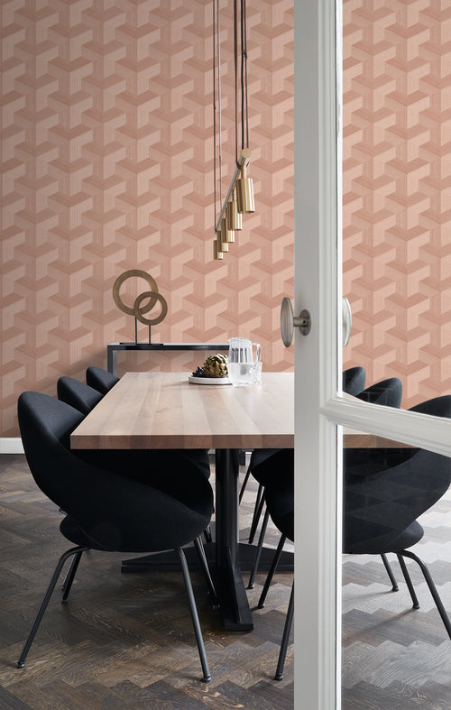 Origin Wallcoverings behang grafisch 3D motief terracotta roze - 53 cm x 10.05 m - 347950 - vtwonen shop