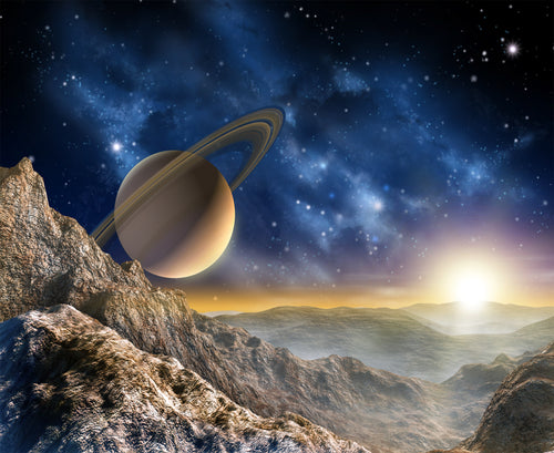 Sanders & Sanders fotobehang planeten in de ruimte blauw en beige - 375 x 270 cm - 600489