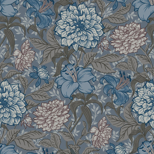 ESTAhome behang vintage bloemen vergrijsd blauw en warm grijs - 0.53 x 10.05 m - 139480 - vtwonen shop