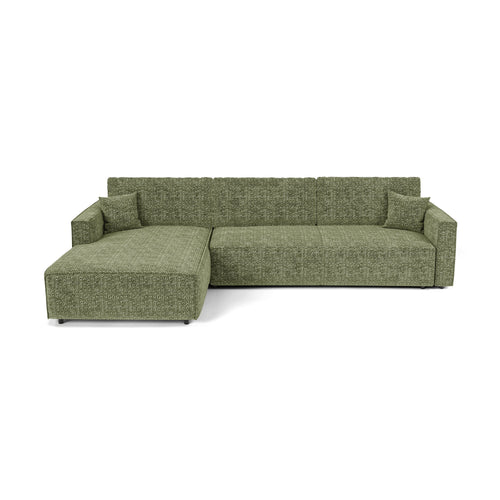 Premium Interiors - Linkshoekbank met slaapfunctie en opbergruimte  - stof met tweed-effect groen 197cm