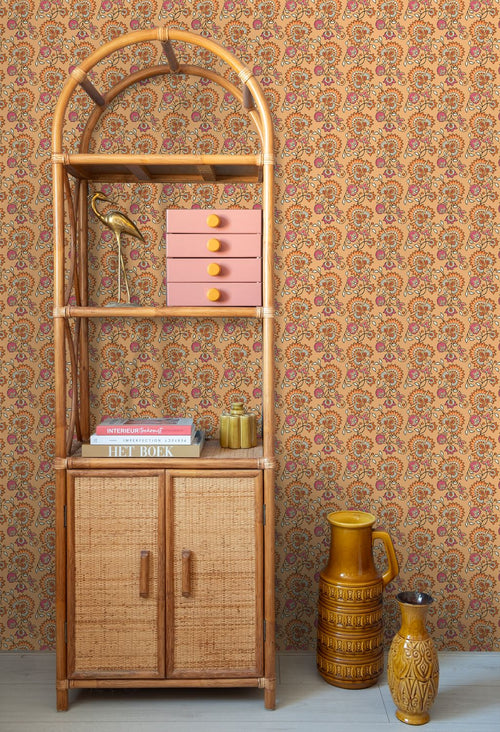 ESTAhome behang vintage bloemen oranje en roze - 50 x 900 cm - 131818