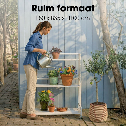 Mica Decorations Greenrax Plantenrek op Wielen - Plantenstandaard voor Kamerplanten, Buitenplanten of Tuingereedschap - Meerdere Plateaus