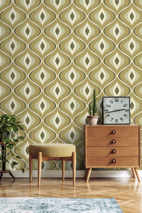 ESTAhome behang retro ornamenten vergrijsd groen - 53 cm x 10.05 m - 130987