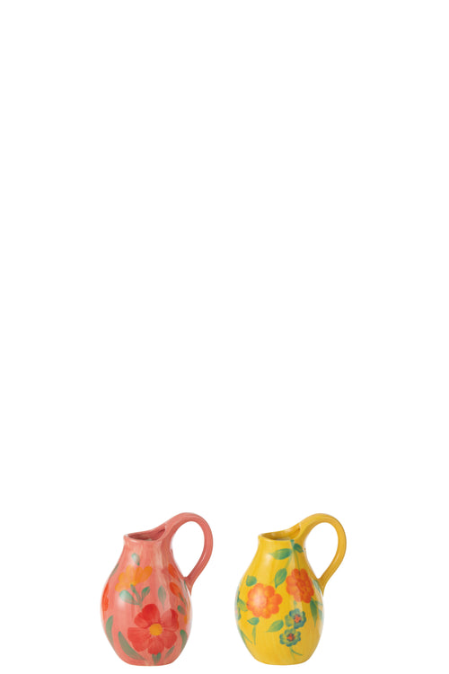 J-Line vaas Jug Alegria - keramiek - mix - 2 stuks - Ø 9 cm