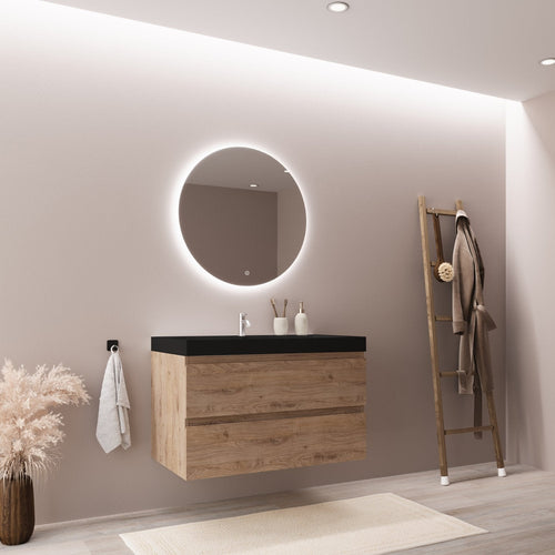 LOMAZOO badkamermeubel Monaco - zwevend - zwart - licht eiken - 80 cm