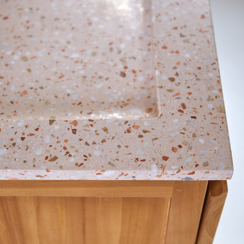Tikamoon Badkamermeubel van massief teakhout en roze premium terrazzo 80 cm - Roze